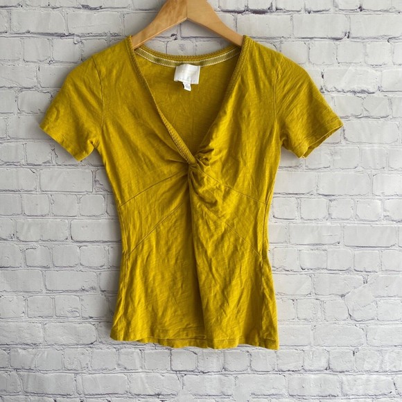 Anthropologie Ett:twa Twist Front Top Short Sleeve Size XS Yellow - Picture 1 of 9